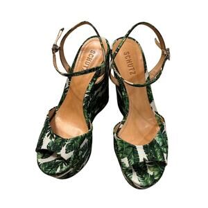 Schutz Palm Leaf Wedge Heel Sandals, size 9.5